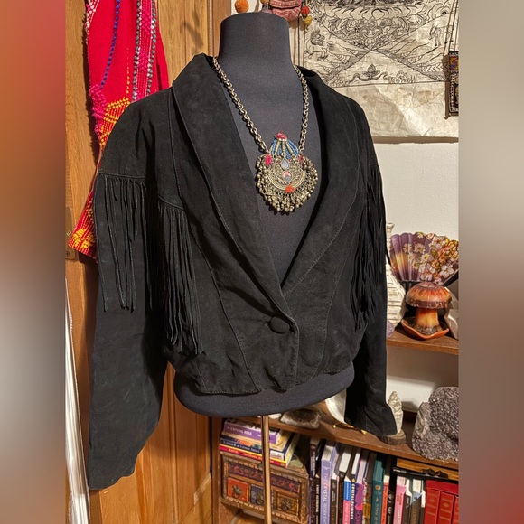 Vintage Adler Real Genuine Leather Fringe Black Jacket cowgirl western size XL - Picture 2 of 12